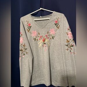 Gray Floral Embroidered Women's Top
